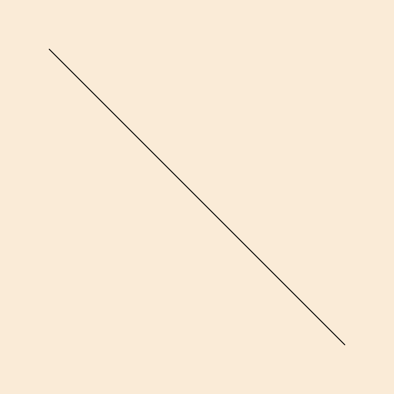 A p5.js sketch: a single thin diagonal line across an antique-white square canvas.