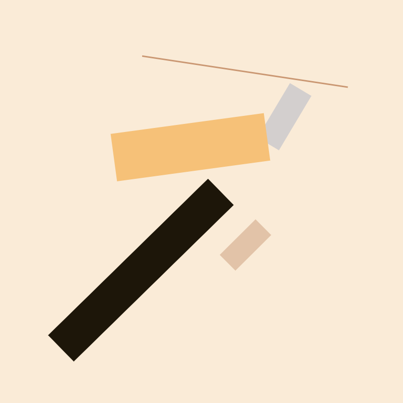 Five thick overlapping strokes in warm random colours on antique white.
